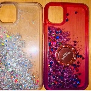 iPhone 12 cases - sparkly -one silver, one pink moving glitter